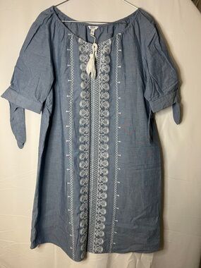 Sonoma Light Blue Embroidered Tassel Top